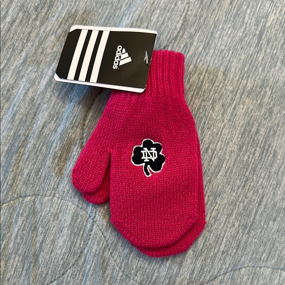adidas Kids Pink Knit Mittens with Embroidered Notre Dame Logo